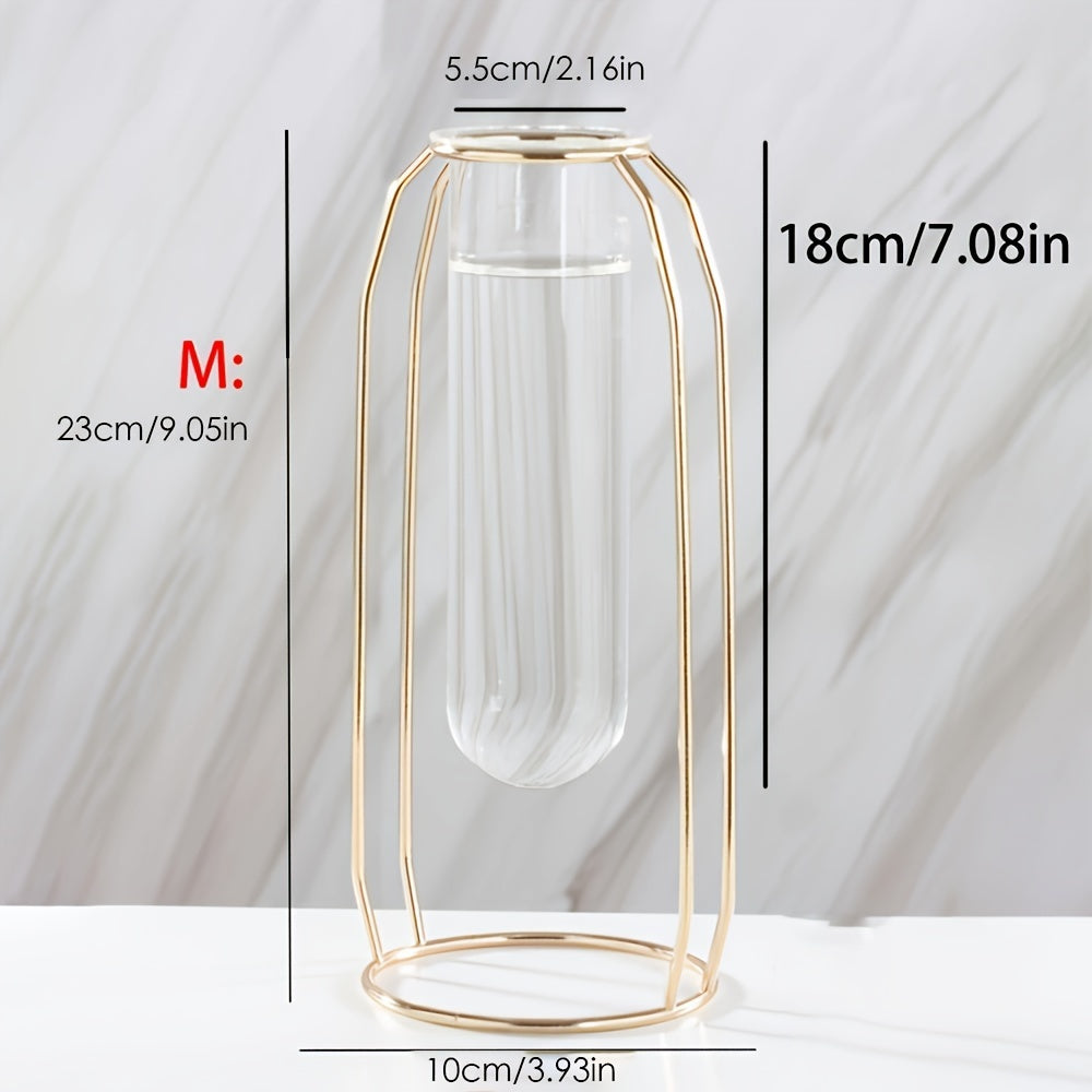 Hydroponic Vase - Golden Metal Frame Glass Planter for Couples' Shared Desk | The Couple Corner