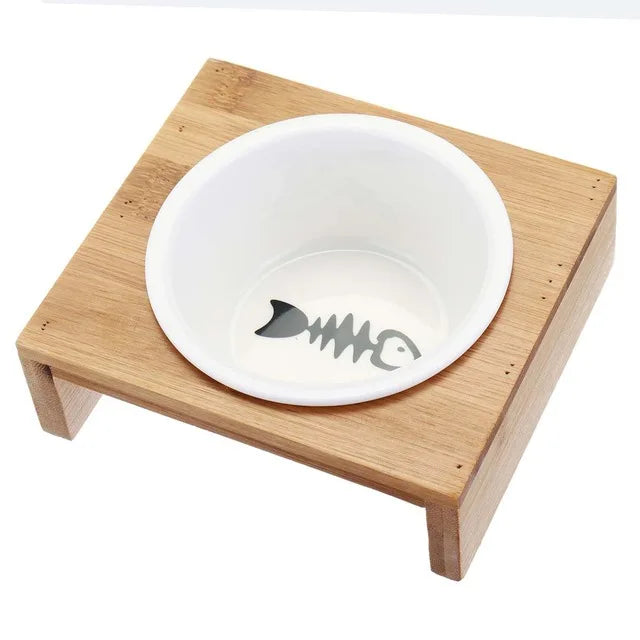 Ceramic Pet Bowl with Bamboo Frame - Anti-Slip Food & Water Bowl for Cats & Dogs - single bowel China Mainland | The Couple Corner