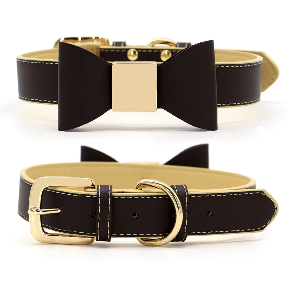PU Leather Dog Collar with Bowtie - Gentleman Style for Small to Medium Dogs & Cats | Pet Collar The Couple Corner