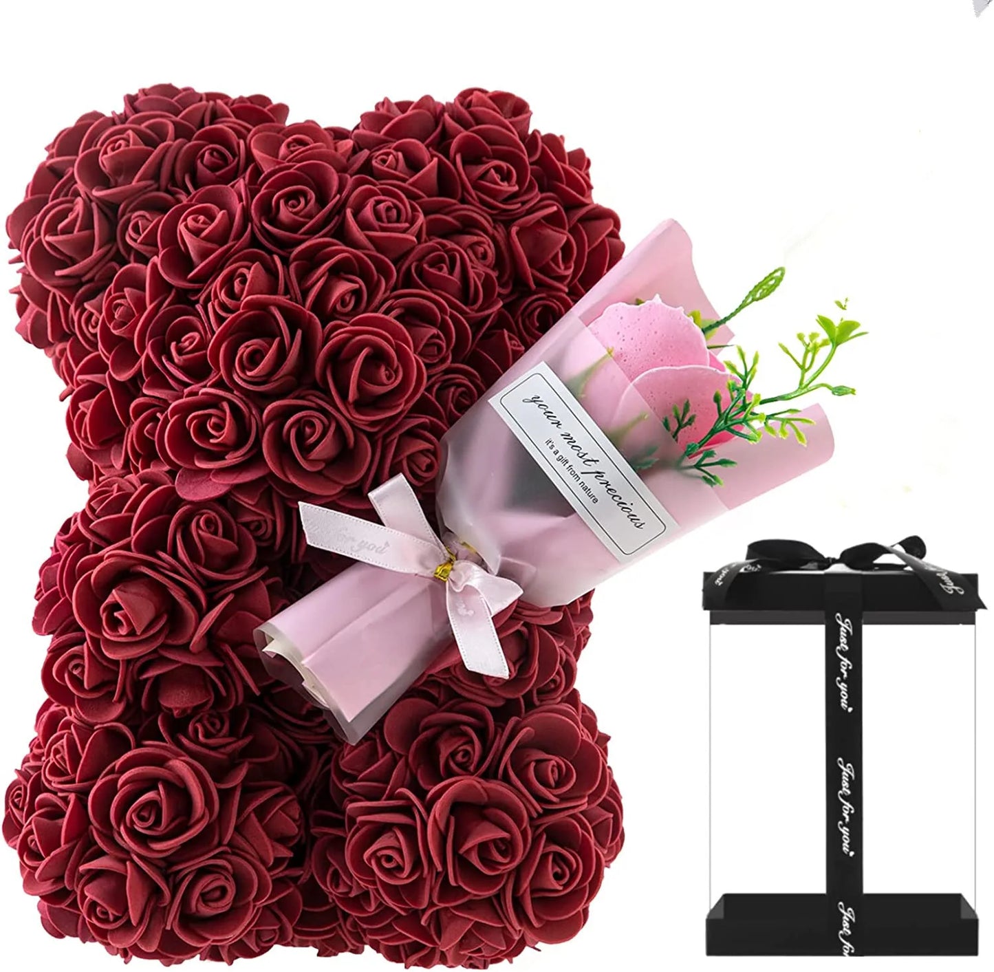 Eternal Flower Rose Bear in Gift Box - Valentine's & Anniversary Gift - Dark Red with Gift Box | The Couple Corner