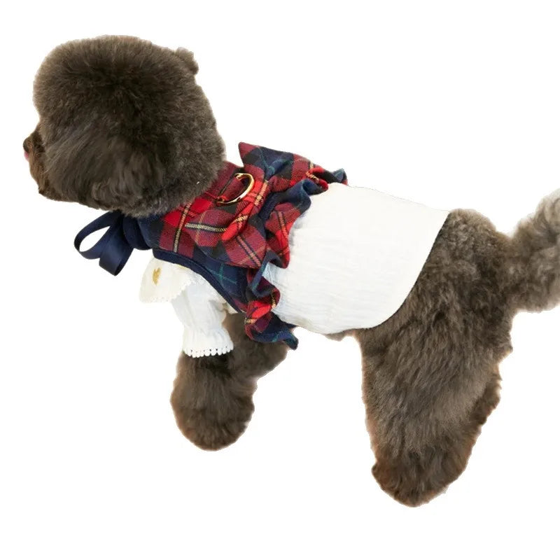 Checkered Dog Harness Vest with Leash - Christmas & New Year Pet Outfit - | The Couple Corner