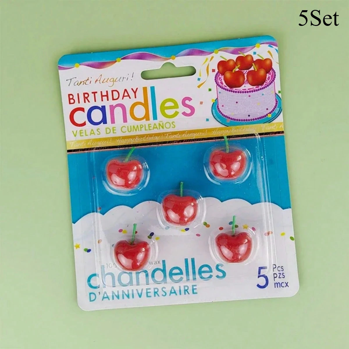 Cherry Birthday Cake Candle Set - Pink Decorative Candles - 5Sets | The Couple Corner