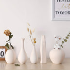 Modern Farmhouse Ceramic Vase Set of 6 - Rustic White Cylinder Vases for Pampas Grass & Dried Florals, Couples Home Decor for Shelves & Tables