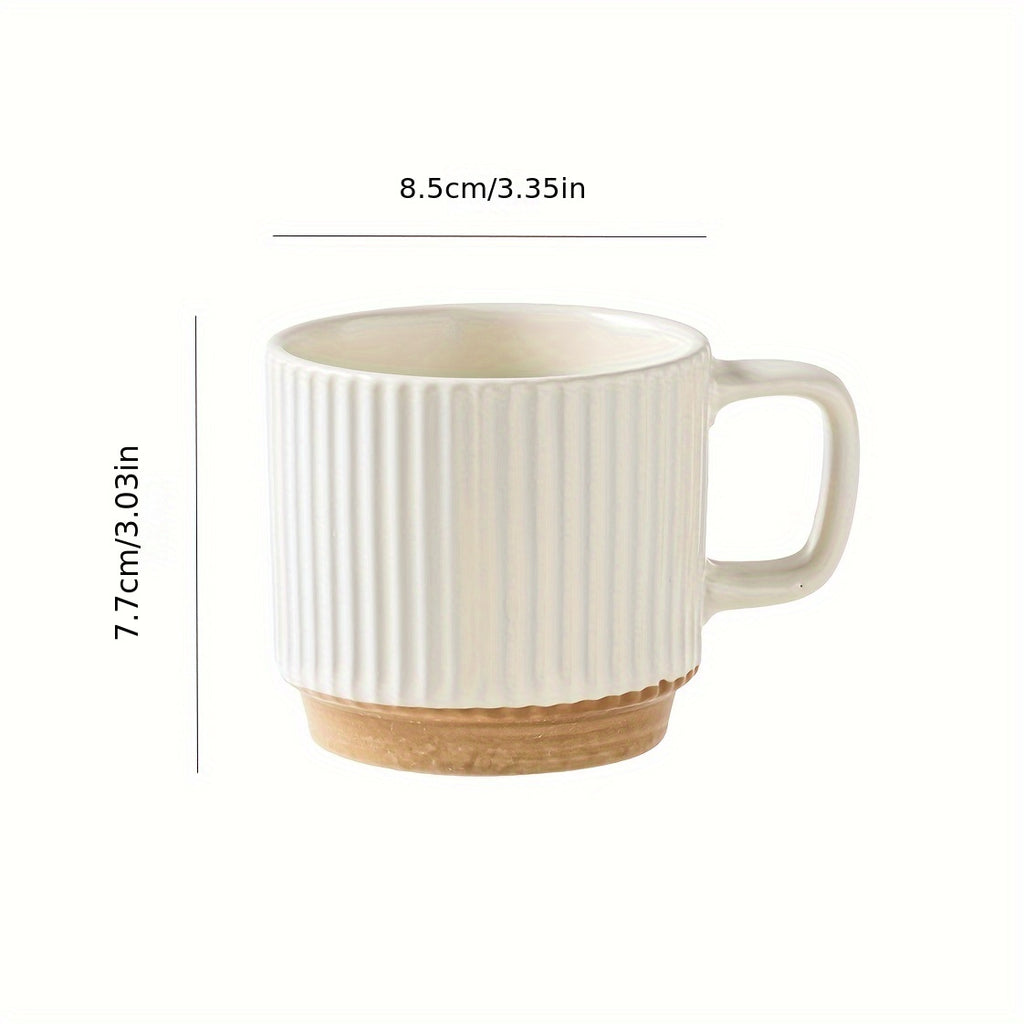 Couple's Ceramic Mug Set - Vertical Embossed Drinking Cups with Hanging Ears for Shared Coffee Rituals