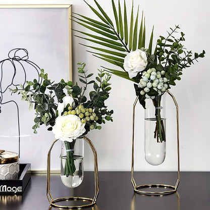 Hydroponic Vase - Golden Metal Frame Glass Planter for Couples' Shared Desk | The Couple Corner