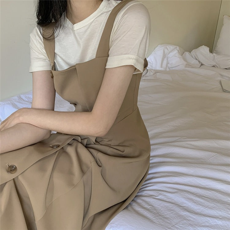 雙排扣吊帶裙套裝