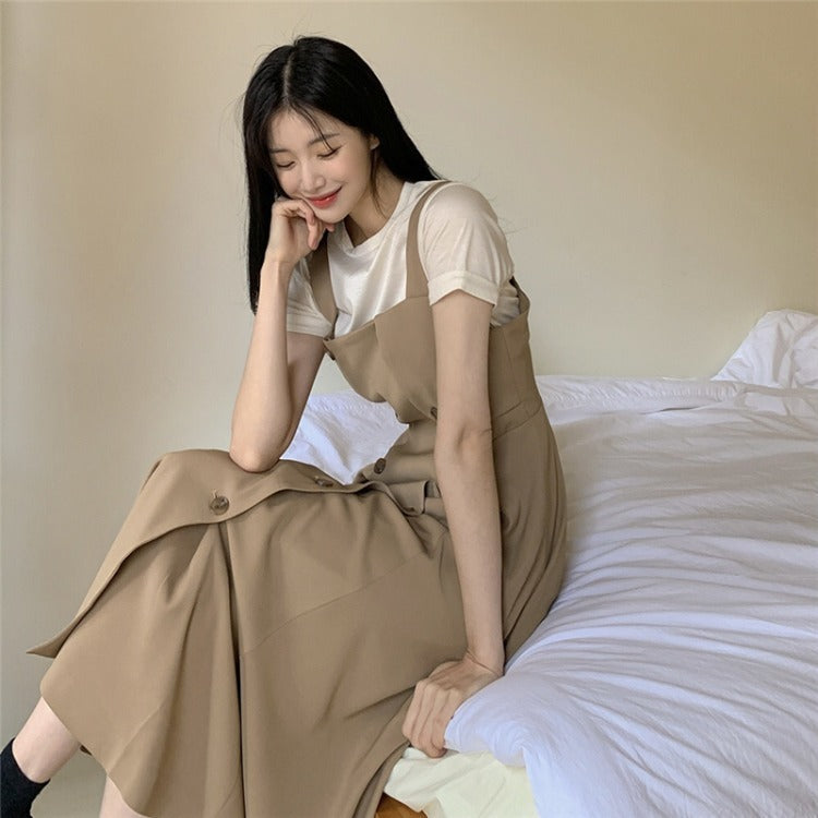 雙排扣吊帶裙套裝