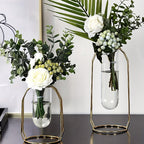 Modern Hydroponic Vase for Couples - Golden Metal Frame Glass Planter for Shared Desks, Dried Florals & Growing Your Love