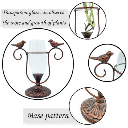 Bird Terrarium - Vintage Iron Frame Glass Planter for Hydroponic Plants | The Couple Corner
