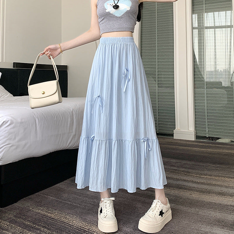 蝴蝶結拼接甜美中長裙
