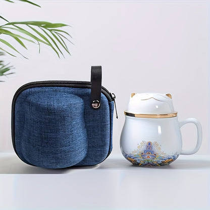 Matching Fortune Cat Tea Mug Set - Ceramic Cups with Infuser for Couples' Morning Rituals & Cozy Moments | The Couple Corner