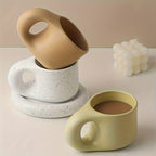 Couple's Chubby Mug Set - 10oz Ceramic Cups with Saucers for Shared Coffee Rituals & Cozy Morning Moments