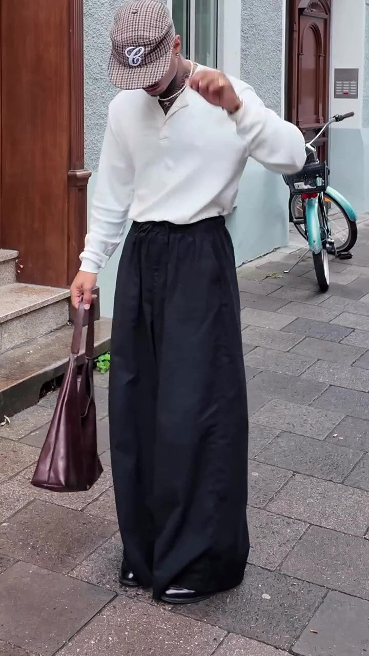 男裝彈性腰闊腳褲