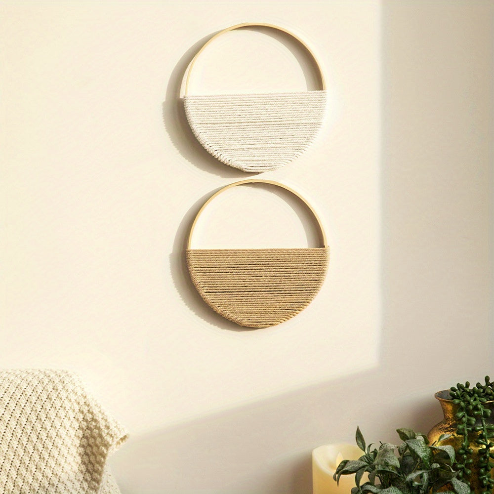 Macrame Circle Wall Art Set for Couples - Handmade Boho Wall Hanging for Bedroom & Living Room Decor