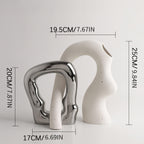 Boho Ceramic Vase Set of 2 - Pedestal Home Decor for Pampas Grass & Dried Florals, Couples Centerpiece for Living Room & Bedroom