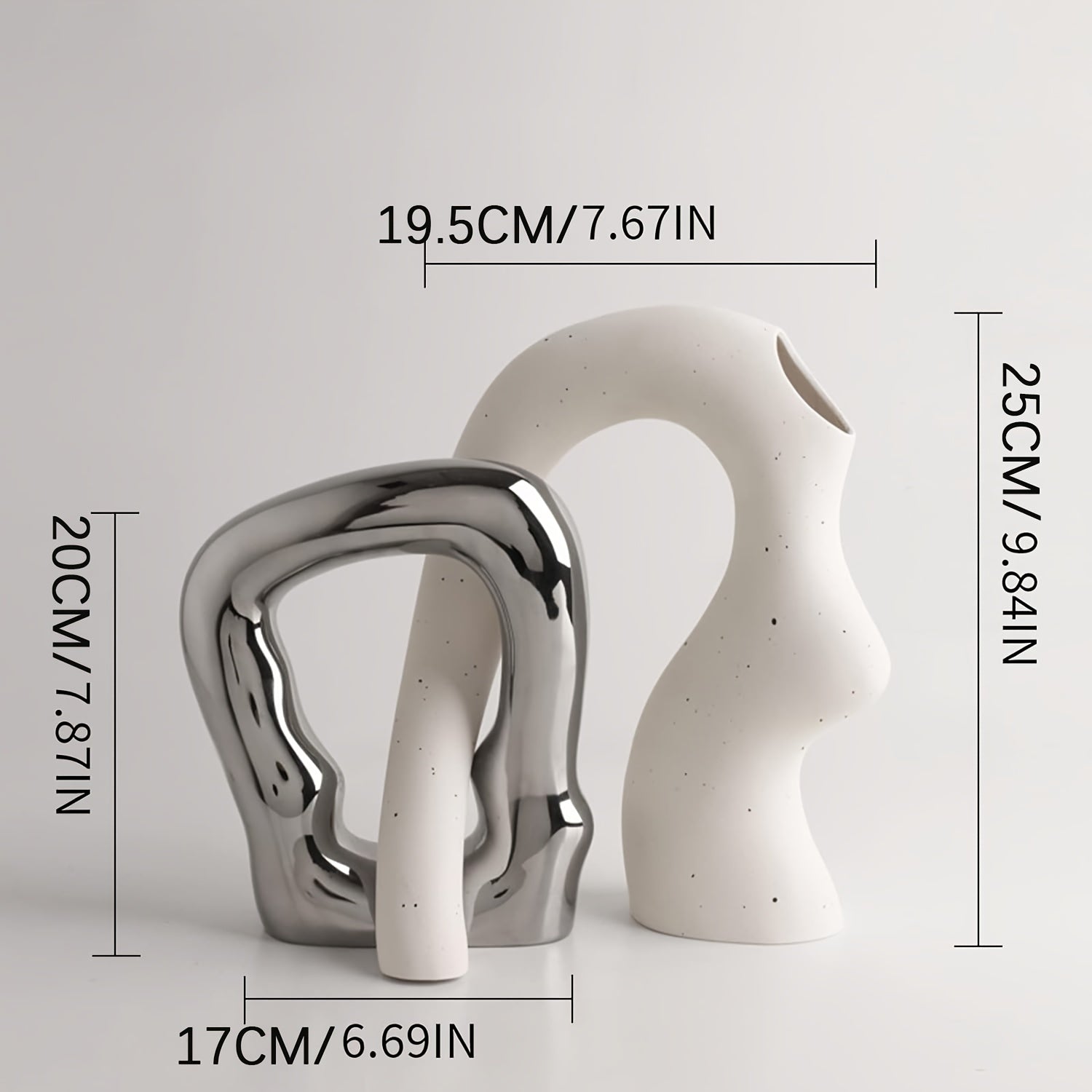 Boho Ceramic Vase Set of 2 - Pedestal Home Decor for Pampas Grass & Dried Florals, Couples Centerpiece for Living Room & Bedroom