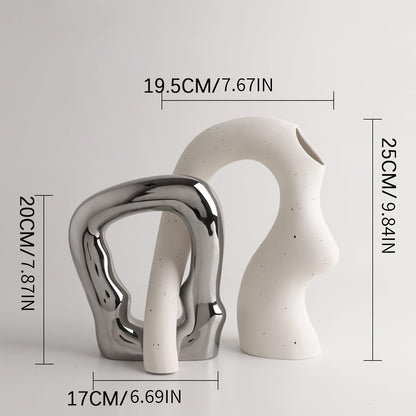 Boho Vase Set of 2 - Pedestal Ceramic Vases for Pampas Grass & Dried Florals | The Couple Corner