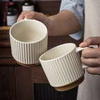 Couple's Ceramic Mug Set - Vertical Embossed Drinking Cups with Hanging Ears for Shared Coffee Rituals