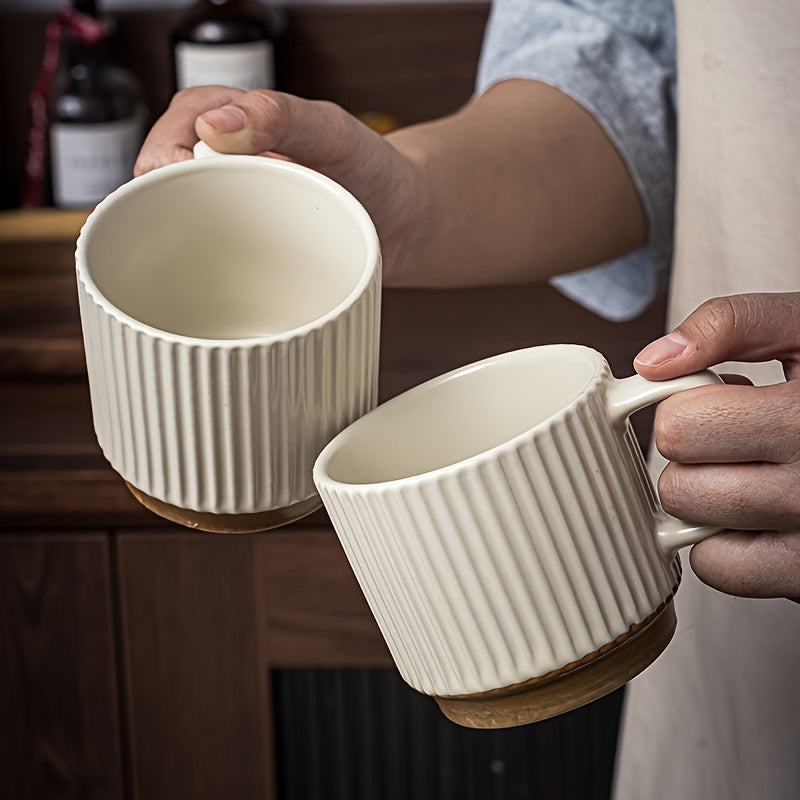 Couple's Ceramic Mug Set - Vertical Embossed Drinking Cups with Hanging Ears for Shared Coffee Rituals | The Couple Corner