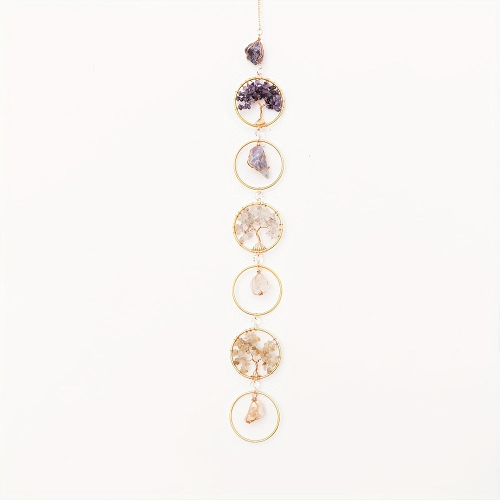 Tree of Life Sun Catcher for Couples - Gold & Purple Crystal Wind Chime for Shared Spaces & Relationship Blessings