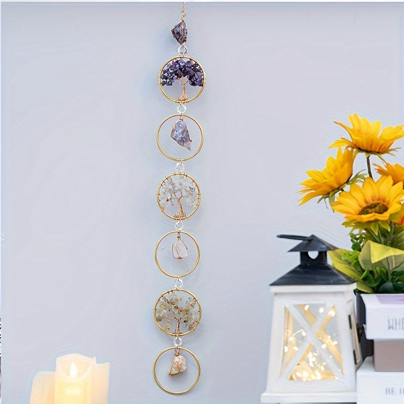 Tree of Life Sun Catcher for Couples - Gold & Purple Crystal Wind Chime for Shared Spaces & Relationship Blessings