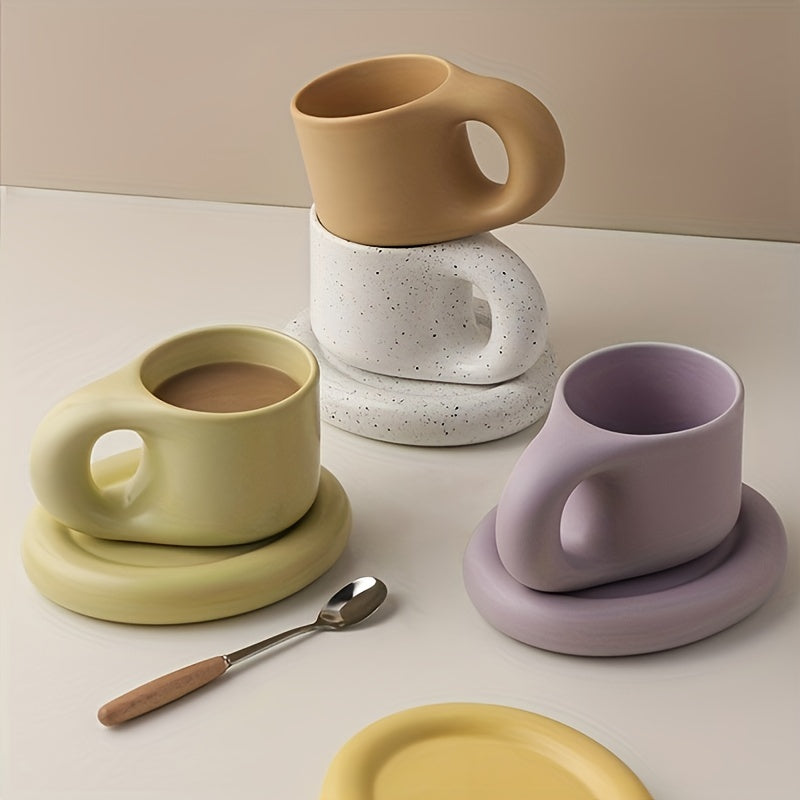 Couple's Chubby Mug Set - 10oz Ceramic Cups with Saucers for Shared Coffee Rituals & Cozy Morning Moments