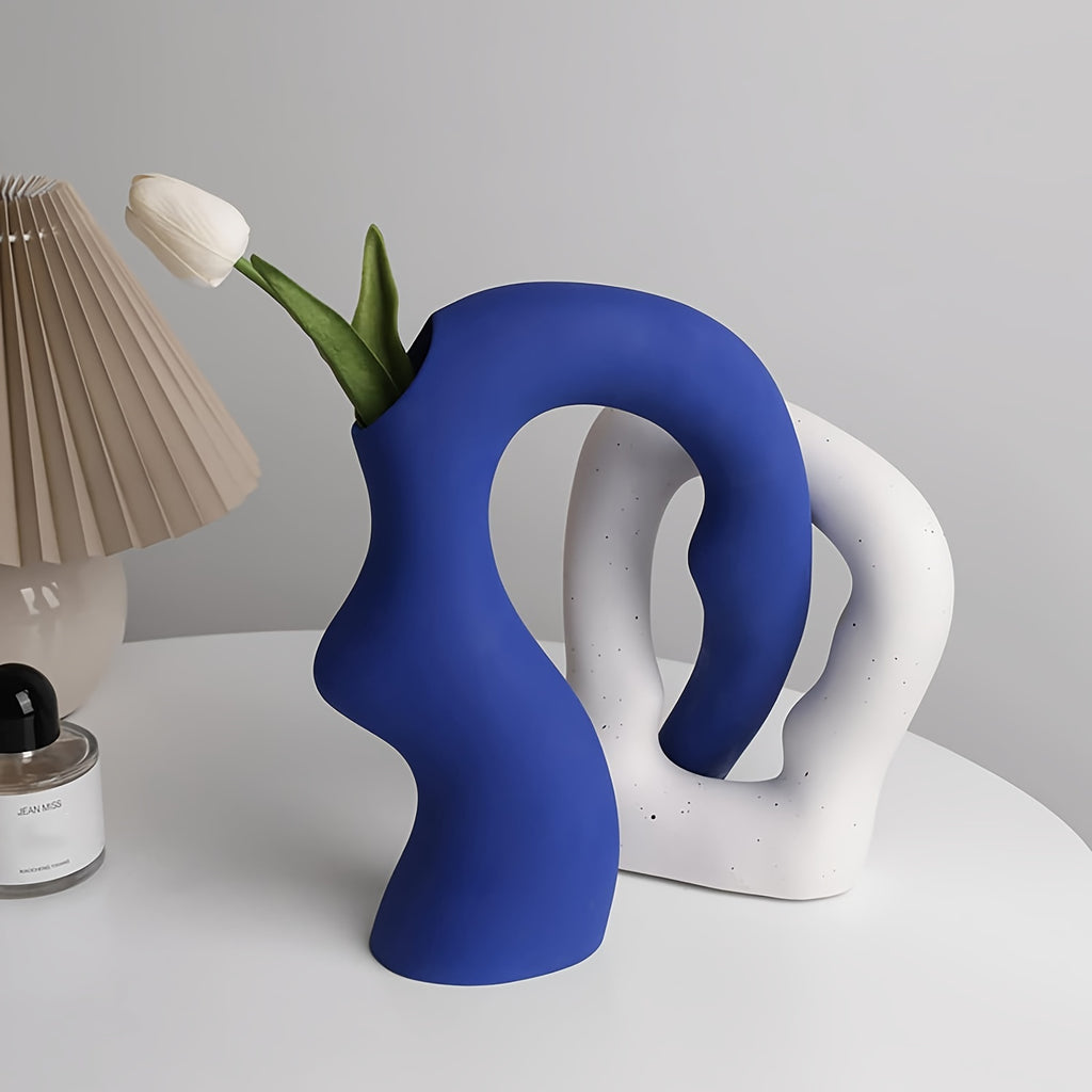 Boho Ceramic Vase Set of 2 - Pedestal Home Decor for Pampas Grass & Dried Florals, Couples Centerpiece for Living Room & Bedroom