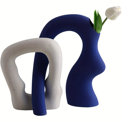 Boho Vase Set of 2 - Pedestal Ceramic Vases for Pampas Grass & Dried Florals | The Couple Corner