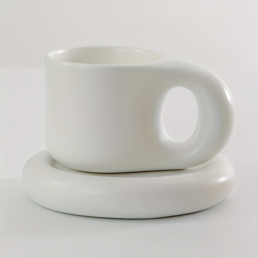 Couple's Chubby Mug Set - 10oz Ceramic Cups with Saucers for Shared Coffee Rituals & Cozy Morning Moments