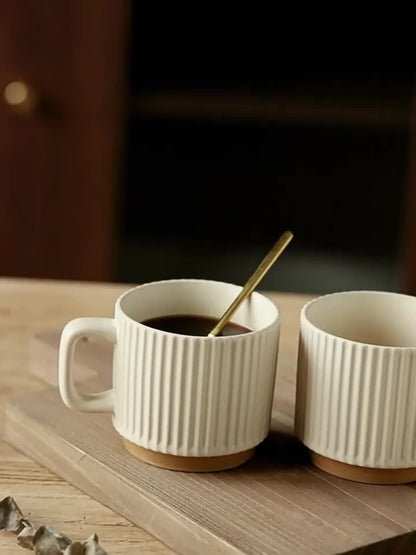 Couple's Ceramic Mug Set - Vertical Embossed Drinking Cups with Hanging Ears for Shared Coffee Rituals | The Couple Corner