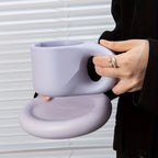 Couple's Chubby Mug Set - 10oz Ceramic Cups with Saucers for Shared Coffee Rituals & Cozy Morning Moments