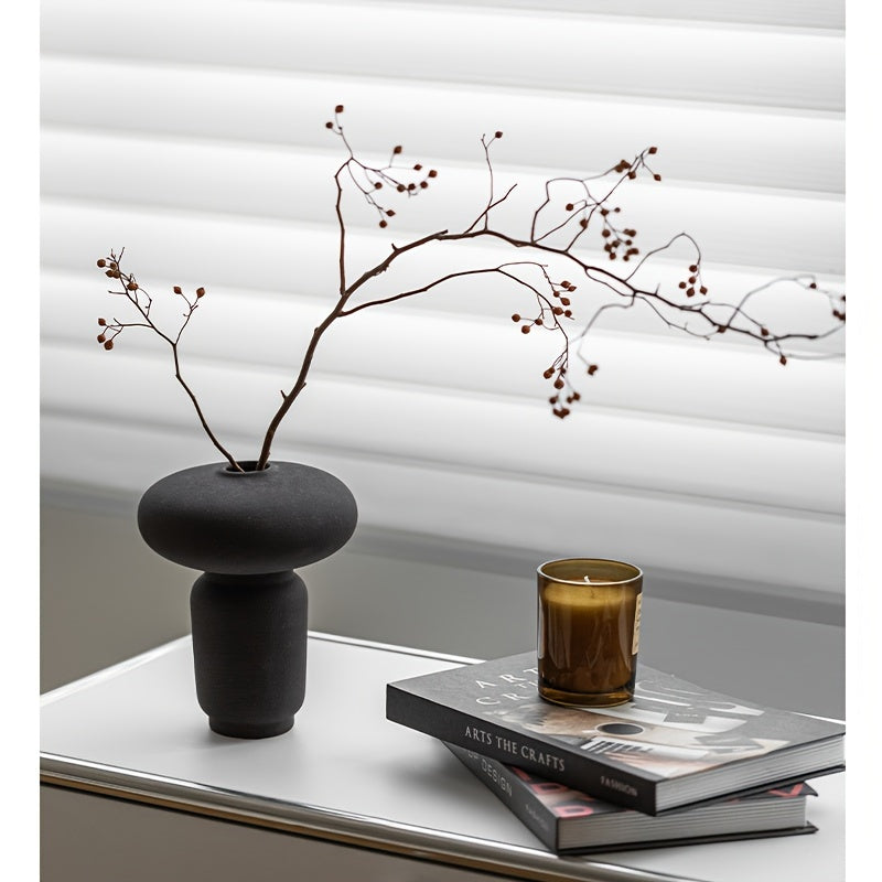 Modern Black Geometric Vase for Couples - Minimalist Nordic Cylinder for Romantic Dried Florals & Candlelit Evenings