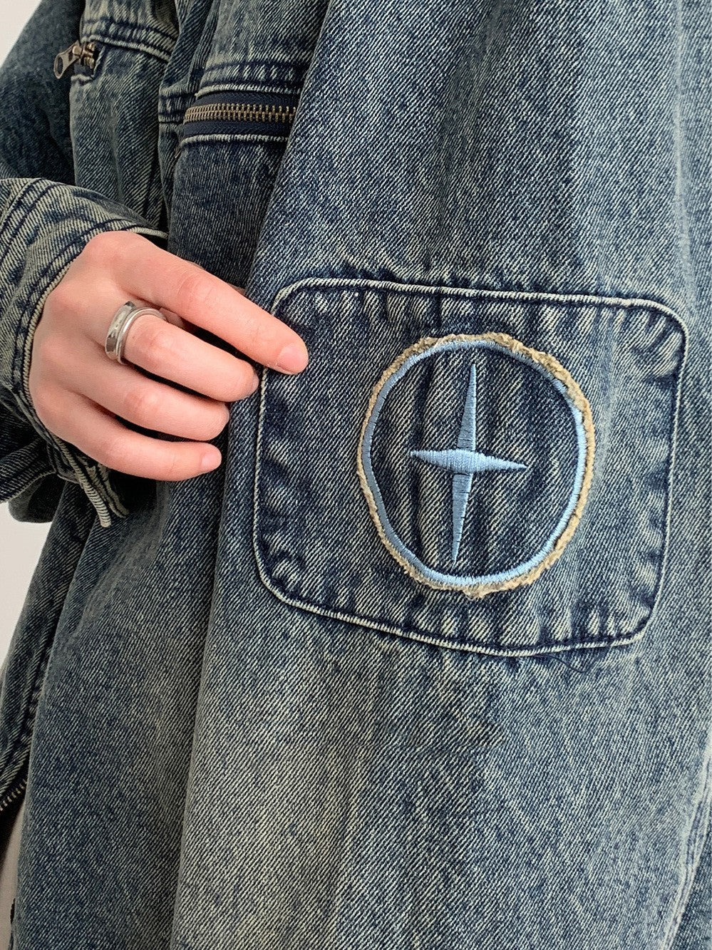 日系復古刺繡洗水牛仔夾克外套男士