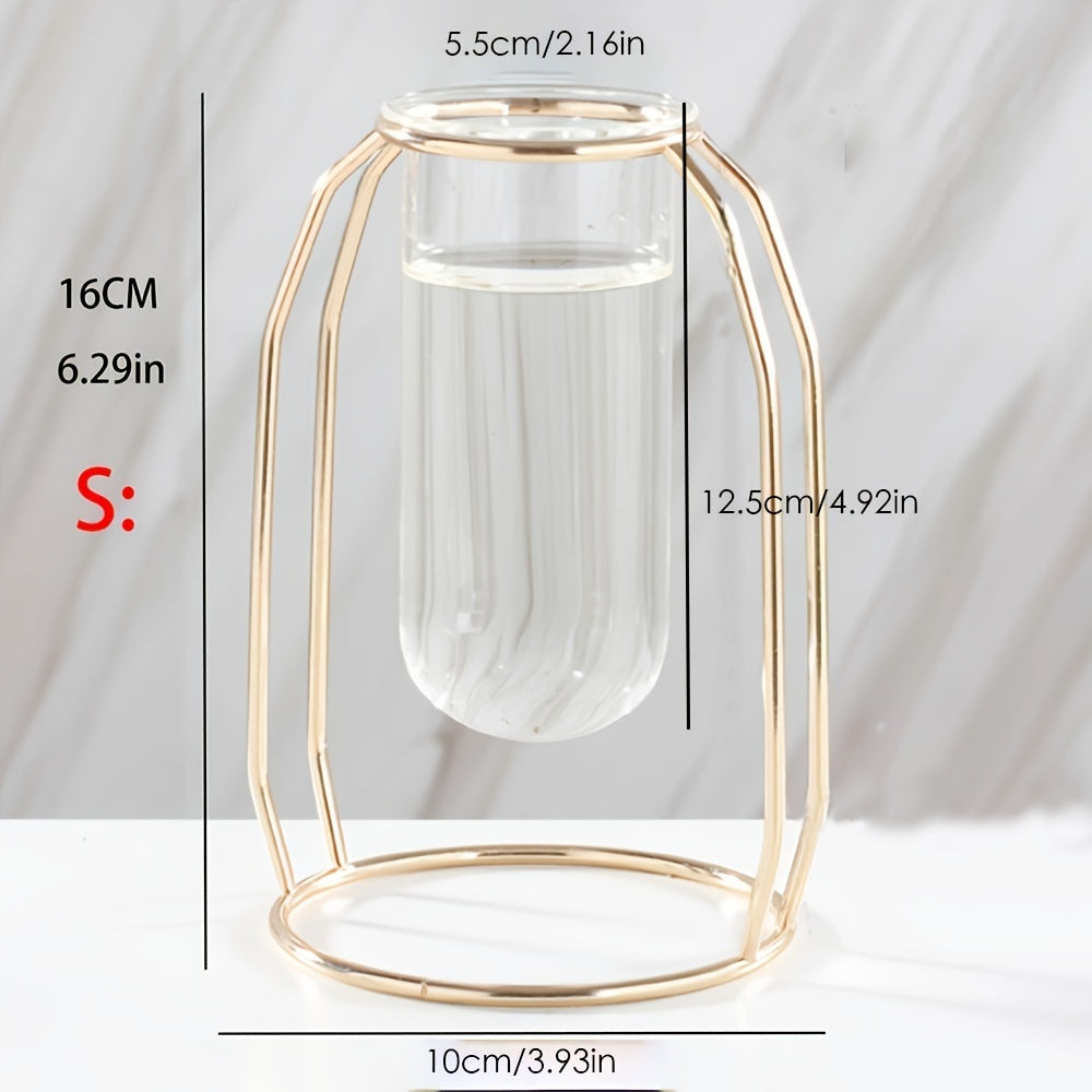 Modern Hydroponic Vase for Couples - Golden Metal Frame Glass Planter for Shared Desks, Dried Florals & Growing Your Love