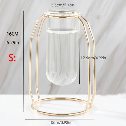 Hydroponic Vase - Golden Metal Frame Glass Planter for Couples' Shared Desk | The Couple Corner