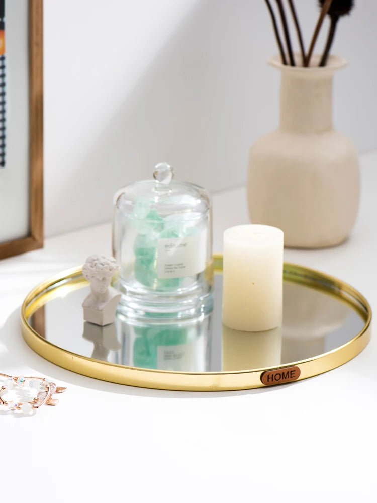 Gold Geometric Mirror Tray - Nordic Jewelry Organizer Dish