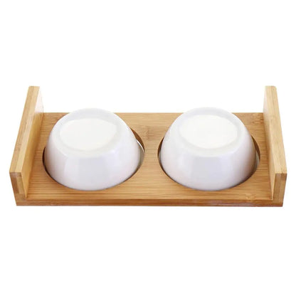 Ceramic Pet Bowl with Bamboo Frame - Anti-Slip Food & Water Bowl for Cats & Dogs | Pet Feeding Bowl The Couple Corner