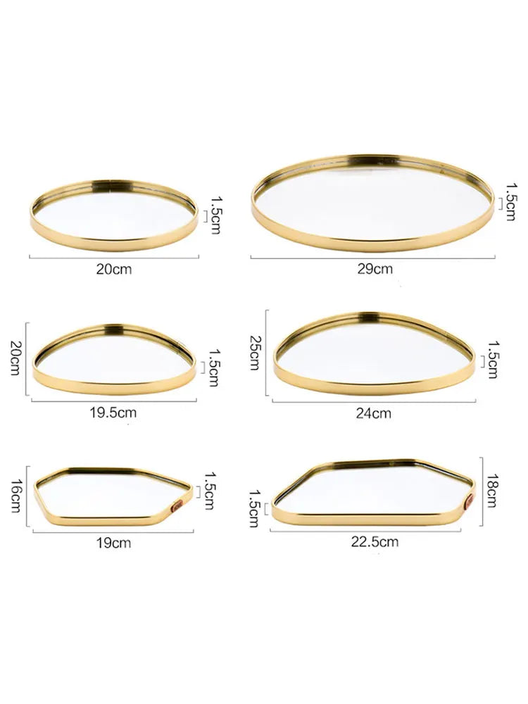 Gold Geometric Mirror Tray - Nordic Jewelry Organizer Dish