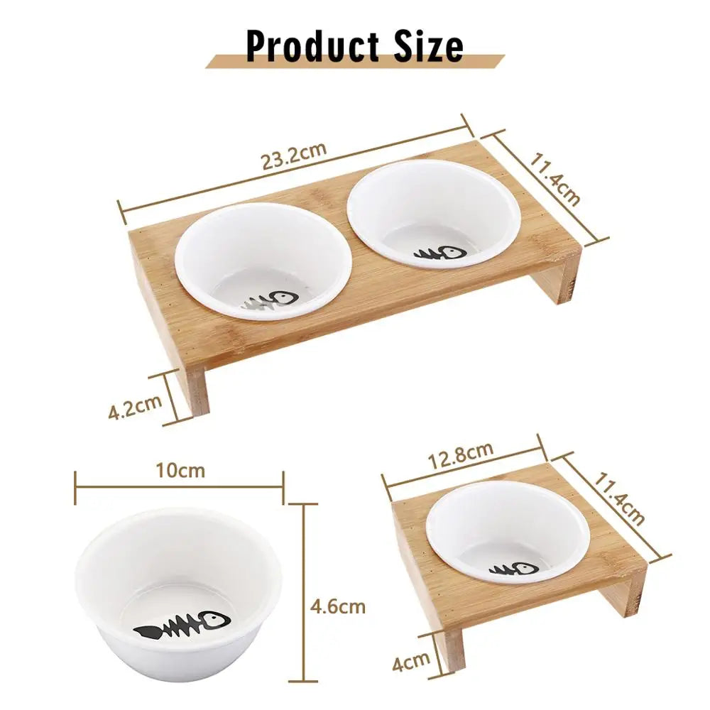 Ceramic Pet Bowl with Bamboo Frame - Anti-Slip Food & Water Bowl for Cats & Dogs | Pet Feeding Bowl The Couple Corner