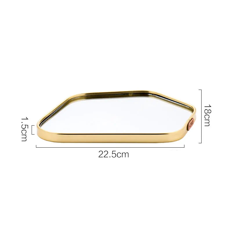 Gold Geometric Mirror Tray - Nordic Jewelry Organizer Dish