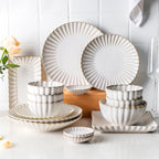 White Ceramic Dinnerware Set - Nordic Plates, Bowls, Mugs
