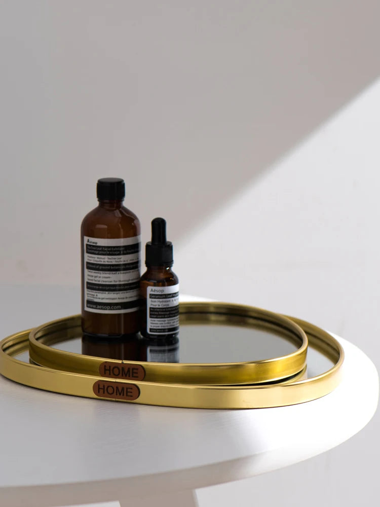 Gold Geometric Mirror Tray - Nordic Jewelry Organizer Dish