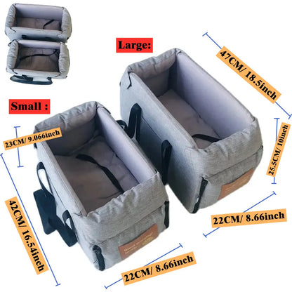 Portable Console Booster Dog Car Seat & Carrier for Small Dogs & Cats