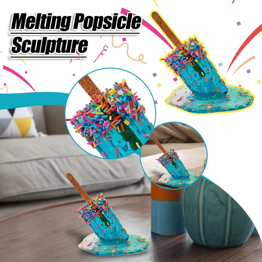 Melting Popsicle Sculpture - Handmade Resin Art for Couples' Home Decor & Conversation Starter