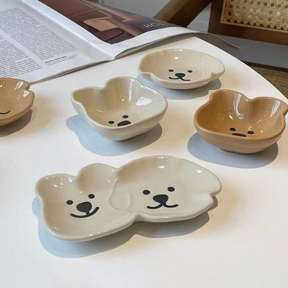 Ceramic Sauce Dish with Cute Dog & Bear Design - Dip Bowl for Couples - | The Couple Corner