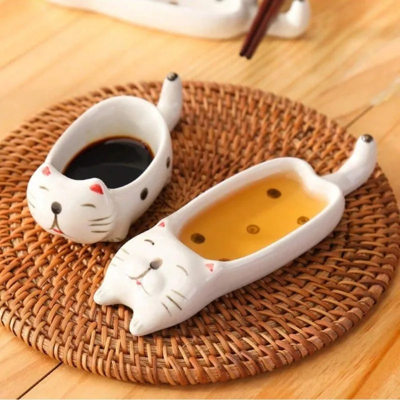 Ceramic Cat Seasoning Dish - Cute Chopstick Holder & Dip Bowl for Couples | The Couple Corner
