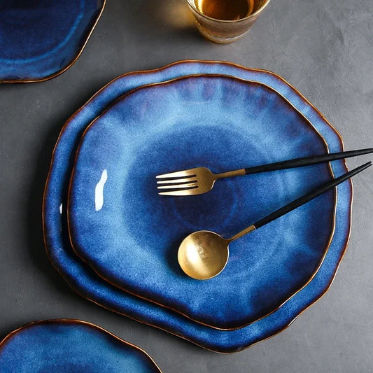 Deep Blue Ceramic Plate - Irregular Pottery Dish for Couples | The Couple Corner