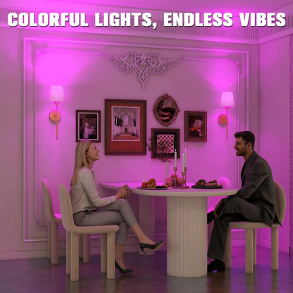 Wireless Wall Sconces Set of 2 - Battery Operated RGB LED Wall Lights with Remote | Rechargeable Gold Accent Lighting | The Couple Corner