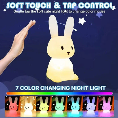 Touch-Activated Rabbit Night Light for Couples - 7-Color Changing Silicone Lamp for Bedroom Ambiance | The Couple Corner