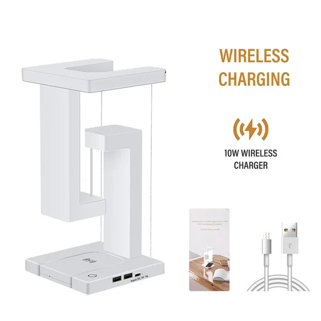 Gravity Defying Levitating LED Bulb - Wireless Charging Desk Lamp for Couples' Modern Bedroom
